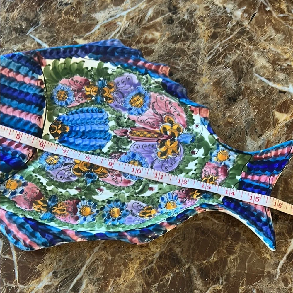 Skyros ,Colorful Fish-Shaped Ceramic Plate. Hand painted in Greece.